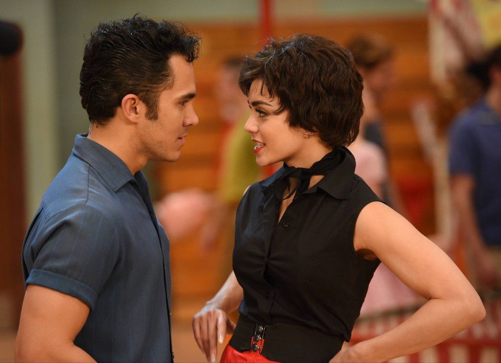 GREASE: LIVE: (EXCLUSIVE COVERAGE): (L-R) Actors Carlos PenaVega as Kenickie and Vanessa Hudgens as 'Rizzo' during the dress rehearsal for GREASE: LIVE airing LIVE Sunday, Jan. 31, 2016 (7:00-10:00 PM ET live/PT tape-delayed), on FOX. (Photo by Michael Becker/FOX via Getty Images)